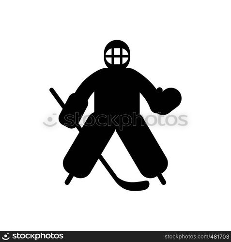 Hockey goalkeeper black simple icon isolated on white background. Hockey goalkeeper black simple icon