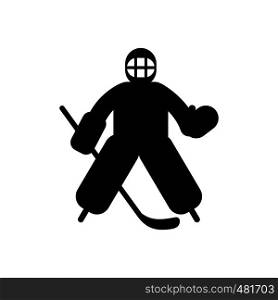 Hockey goalkeeper black simple icon isolated on white background. Hockey goalkeeper black simple icon