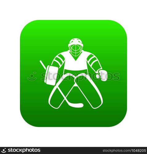 Hockey goalkeeper icon digital green for any design isolated on white vector illustration. Hockey goalkeeper icon digital green