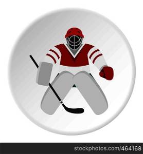 Hockey goalkeeper icon in flat circle isolated vector illustration for web. Hockey goalkeeper icon circle