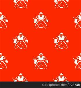 Hockey goalkeeper pattern repeat seamless in orange color for any design. Vector geometric illustration. Hockey goalkeeper pattern seamless