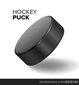 Hockey Ice Puck Vector Illustration.. Hockey Puck Vector. Realistic Illustration Of Black Ice Hockey Puck. Isolated On White