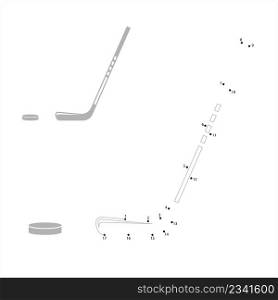 Hockey Icon Connect The Dots, Sport Icon, Hockey Stick Icon Vector Art Illustration, Puzzle Game Containing A Sequence Of Numbered Dots