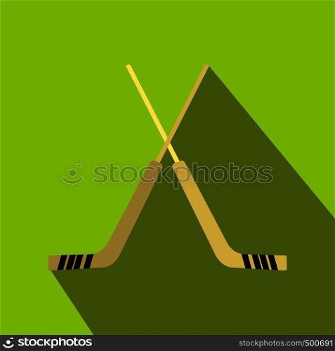Hockey icon in flat style on a green background . Hockey icon, flat style