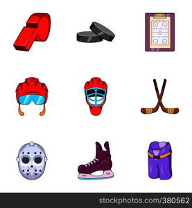 Hockey icons set. Cartoon illustration of 9 hockey vector icons for web. Hockey icons set, cartoon style