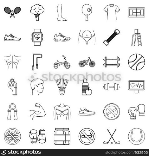 Hockey icons set. Outline style of 36 hockey vector icons for web isolated on white background. Hockey icons set, outline style
