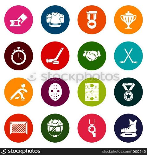 Hockey icons set vector colorful circles isolated on white background . Hockey icons set colorful circles vector