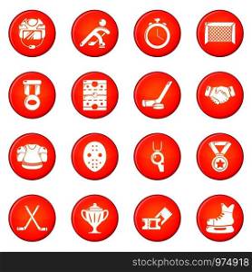 Hockey icons set vector red circle isolated on white background . Hockey icons set red vector