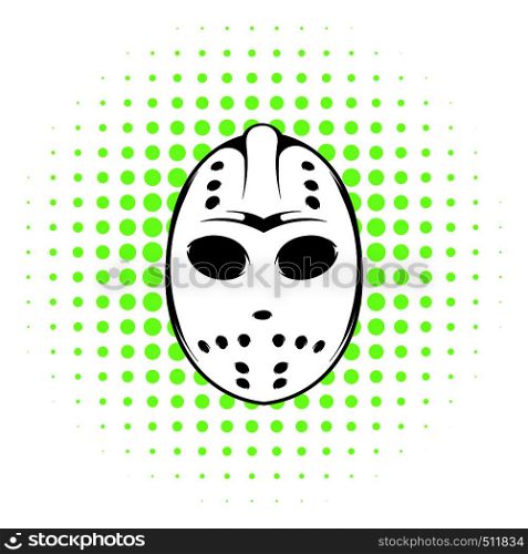 Hockey mask icon in comics style on a white background. Hockey mask icon, comics style