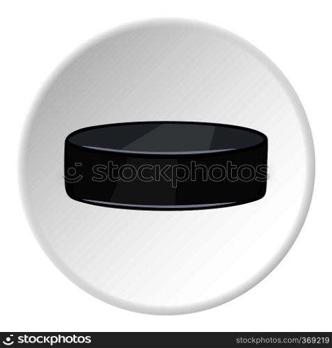 Hockey puck icon in cartoon style isolated on white circle background. Sport symbol vector illustration. Hockey puck icon, cartoon style