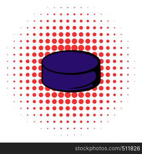 Hockey puck icon in comics style on a white background. Hockey puck icon, comics style