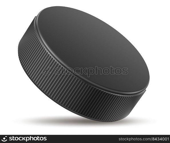 Hockey puck. Sport inventory for ice arena game isolated on white background. Hockey puck. Sport inventory for ice arena game