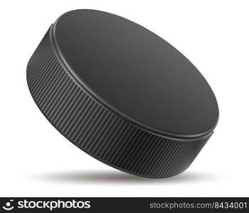 Hockey puck. Sport inventory for ice arena game isolated on white background. Hockey puck. Sport inventory for ice arena game