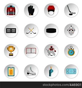 Hockey set icons in flat style isolated on white background. Hockey set flat icons