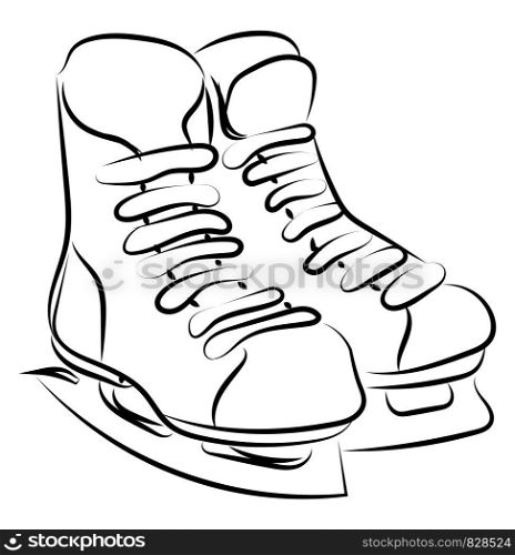 Hockey skates drawing, illustration, vector on white background.