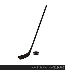 Hockey stick and puck monochrome icon. Hokey puck stick isolated, sport ice icon, game equipment, goal or competition, leisure and activity vector illustration