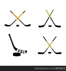 Hockey stick icon set. Flat set of hockey stick vector icons for web design isolated on white background. Hockey stick icon set, flat style