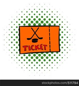 Hockey tickets icon in comics style on a white background. Hockey tickets icon, comics style