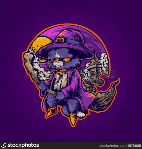 hogwarts Cat Withcraft shaman Illustrations for merchandise and clothing line stickers