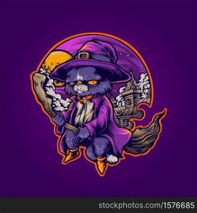 hogwarts Cat Withcraft shaman Illustrations for merchandise and clothing line stickers