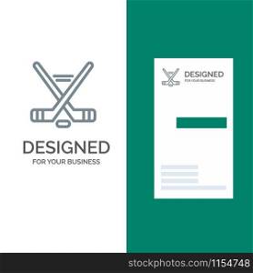 Hokey, Ice Sport, Sport, American Grey Logo Design and Business Card Template