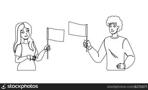 holding flag empty vector. man, crowd banner, person demonstration, silhouette, group human, freedom strike holding flag empty character. people Illustration. holding flag empty vector