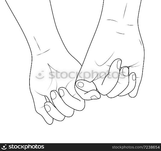 Holding hands outline. vector illustration doodles hand drawn, female and male person holding hands. concept of supporting, you and me together.