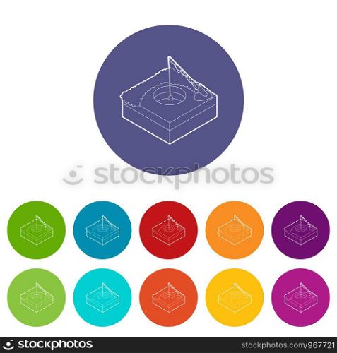 Hole for ice fishing icons color set vector for any web design on white background. Hole for ice fishing icons set vector color