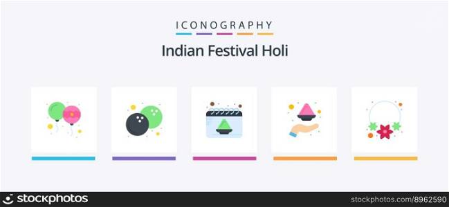 Holi Flat 5 Icon Pack Including necklace. powder. date. india. color. Creative Icons Design