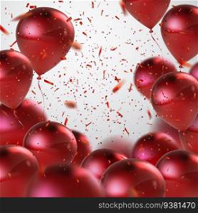 Holiday abstract background with red balloons and confetti