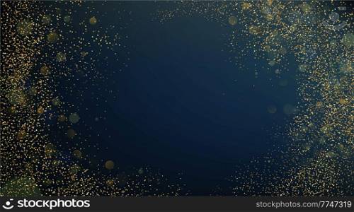 Holiday Abstract shiny gold glitter effect and bokeh on dark background. For website, greeting, discount voucher, invitation and poster design. Holiday Abstract shiny color gold bokeh and glitter