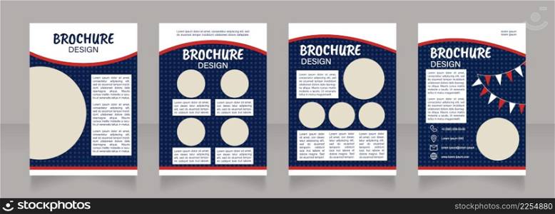Holiday agency blank brochure design. Party organization. Template set with copy space for text. Premade corporate reports collection. Editable 4 paper pages. Caveat Brush, Acumin, Arial fonts used. Children summer camp opening blank brochure design