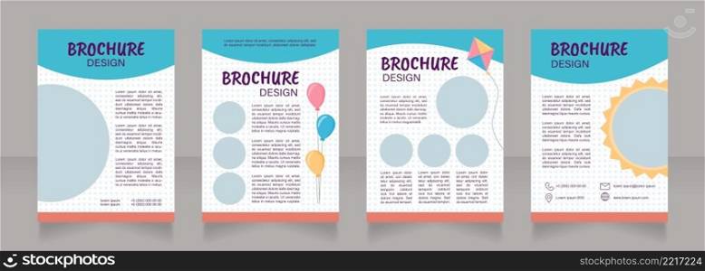 Holiday agency service blank brochure design. Template set with copy space for text. Premade corporate reports collection. Editable 4 paper pages. Caveat Brush, Acumin, Arial fonts used. Holiday agency service blank brochure design