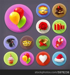 Holiday and gifts, long shadow icon set