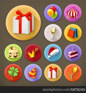Holiday and gifts, long shadow icon set