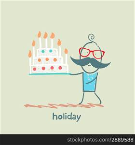 holiday at the person with cake