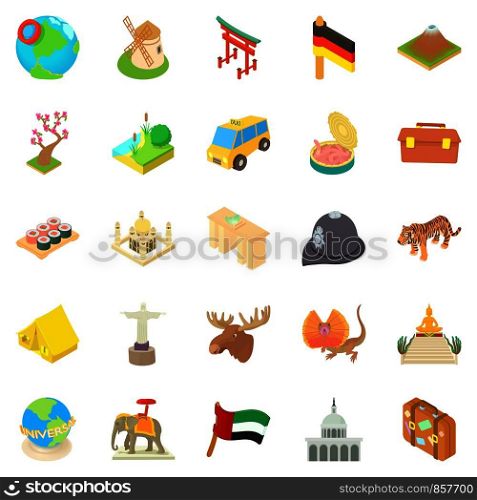 Holiday attraction icons set. Cartoon set of 25 holiday attraction vector icons for web isolated on white background. Holiday attraction icons set, cartoon style