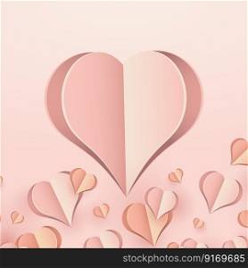 Holiday background design with big heart. Origami Hearts. Vector symbols of love for Happy Women’s, Mother’s Day, or Birthday greeting card. Vector illustration