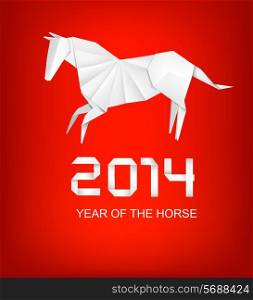 Holiday background for the year 2014. Origami horse. Vector.