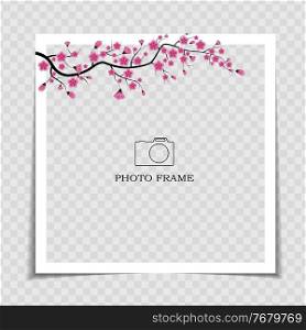 Holiday Background Photo Frame Template. Sarura, plum flower background for post in Social Network. Vector Illustration. Holiday Background Photo Frame Template. Sarura, plum flower background for post in Social Network. Vector Illustration EPS10