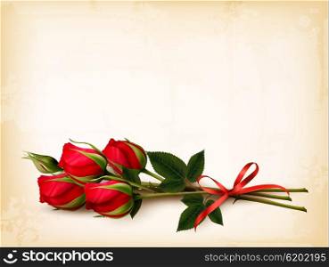 Holiday background with bouquet of red roses. Vector.