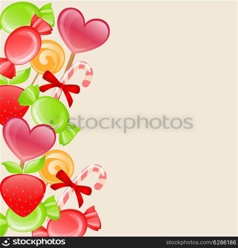Holiday background with candy and strawberry