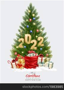 Holiday background with Christmas tree with garland. Vector.