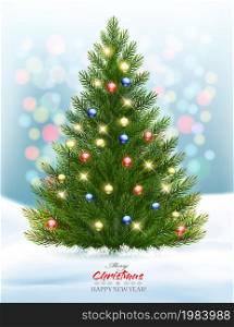 Holiday background with Christmas tree with garland. Vector.