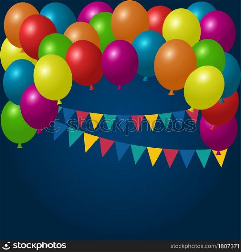Holiday background with colorful balloons and paper flags