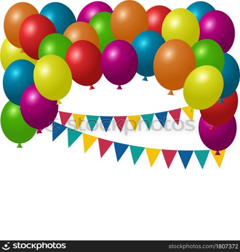 Holiday background with colorful balloons and paper flags