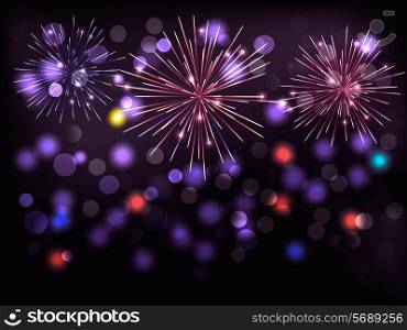 Holiday background with colorful fireworks. Happy New Year! Vector illustration