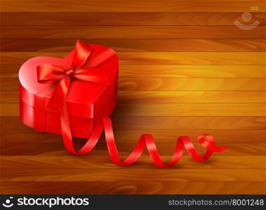 Holiday background with gift red box and red ribbon. Vector illustration.