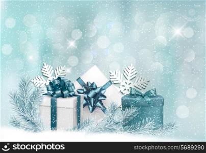 Holiday background with gift ribbon with gift box Vector