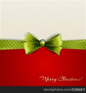 Holiday background with green polka dots bow